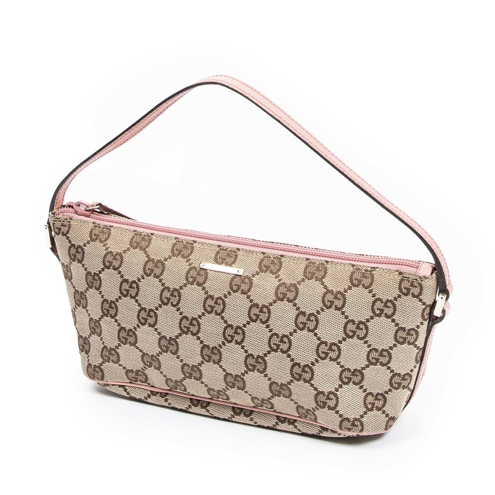 Gucci Boat Pochette in Beige/Pink Monogrammed Canvas - Picture 2 of 7